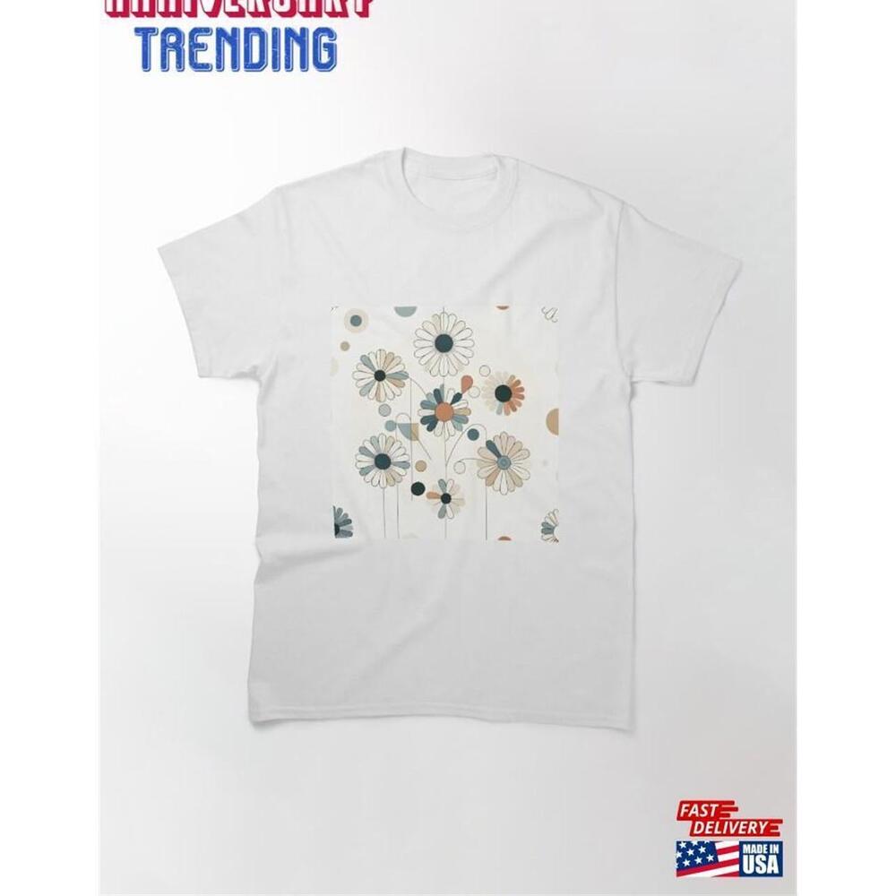 Retro BloomInspired Colorful Daisy Pattern Classic Tshirt - Picture 1 of 4